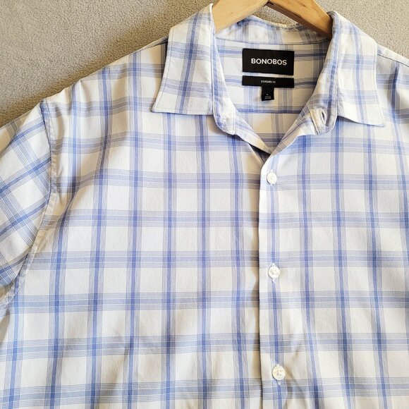 Bonobos Shirt Mens Large White and Blue Check Standard Fit Long Sleeve - Picture 4 of 13